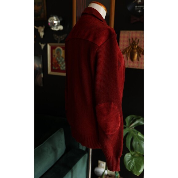 Vintage 80s 90s City Splits Red Burgundy Leather Suede Knit Zip Up Jacket - Picture 11 of 15
